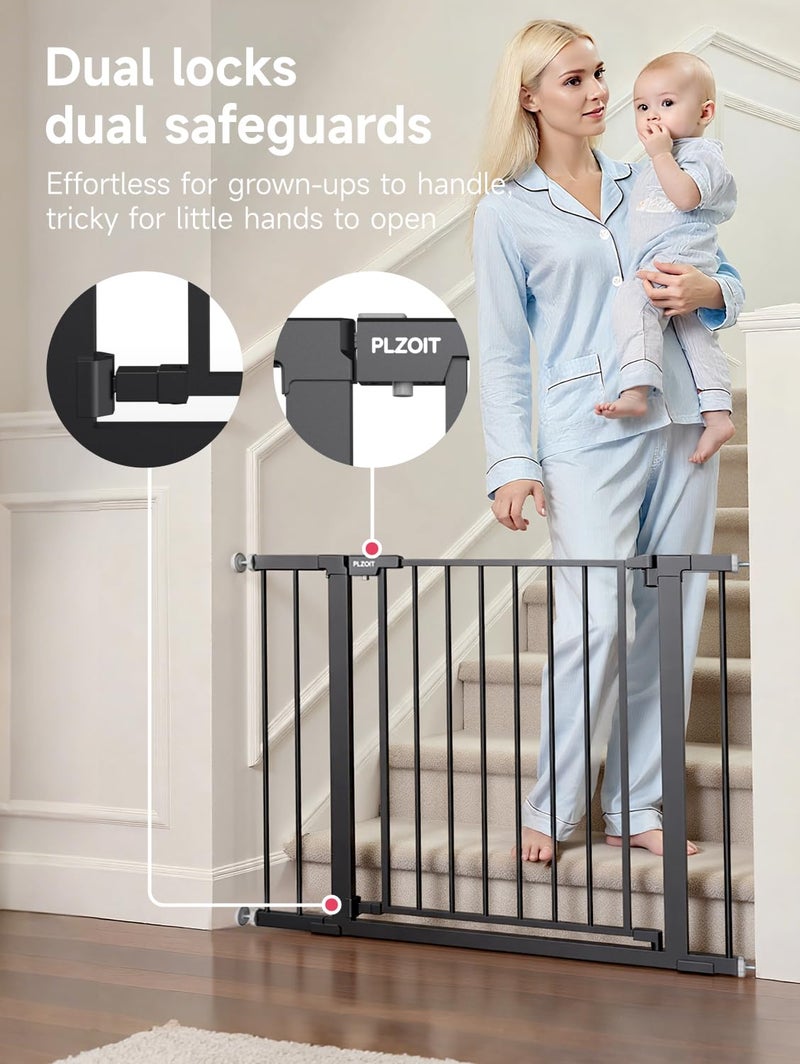 PLZOIT 29.5-40.5" Baby Gate for Stairs, Dog Gate for Doorways, Walk Thru Auto Close Metal Baby Safety Gate for The House, Stairs and Doorways, Child Gate Pressure Mounted, Pet Gate for Dog Indoor - Black - Image 2