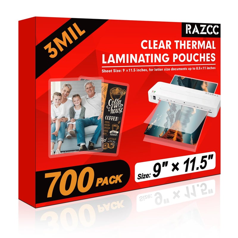 RAZCC Laminating Sheets, 700 Pack Clear Thermal Laminating Plastic Paper Laminator Sheets, 9 x 11.5-Inch, 3mil, Ideal Office or School Supplies - Image 1