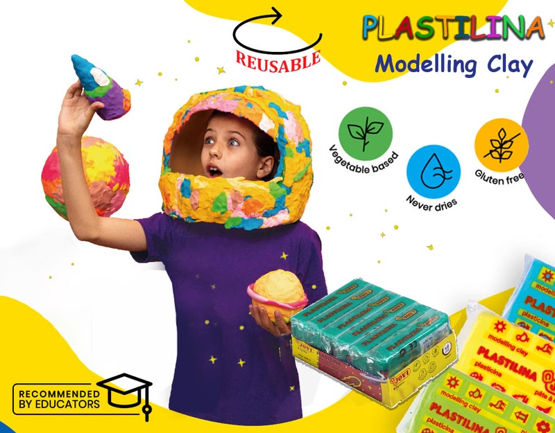 Jovi Plastilina Light Green Non-Drying Modelling Clay for Art & Craft, Pack of 6 Bars - 50gms Each for Fine Motor Skills, Moulding, Pottery Sculpting Project Work with Dough - Image 2