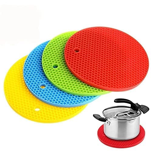 MoldBerry MoldBerry Silicone Round Trivets Mat Combo for Dish Hot Pads for Counter Top Pan and Pot Heat Resistant Hot Protector Round Holder Set of 4 (Multi Color)  - Image 1