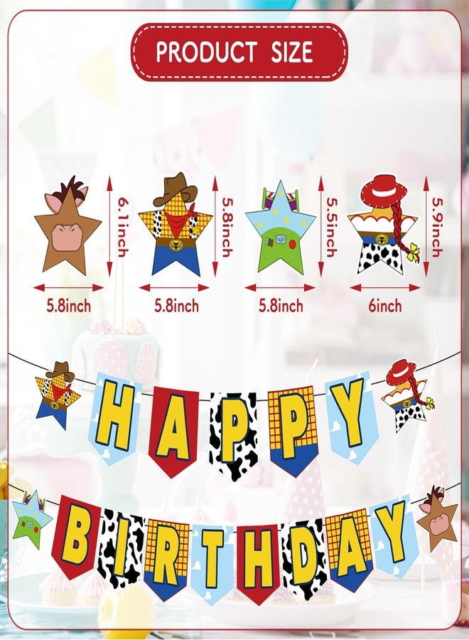 Ou Rui Large Birthday Banner for Kids Adults - Cartoon Toy Themed Party Paper Banner with Bright Colors, Easy to Hang Happy Birthday Decoration for Home Party, Birthday Celebration (Yellow and Blue) - Image 4