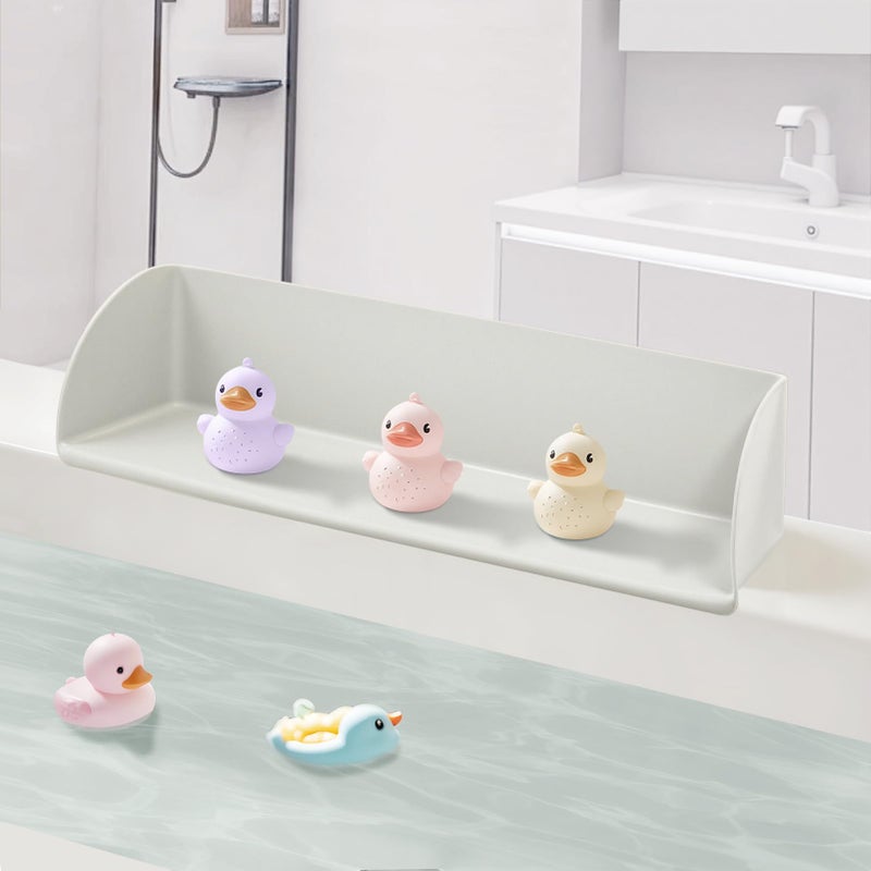 Silicone Bathtub Splash Guard with Strong Suction Cups Bath Toy Holder Water Spill Protector for Kids NoMess Play Shelf Organizer Toddler Bath Essentials White