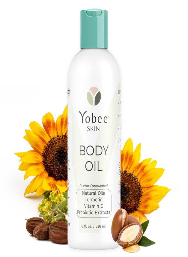 Yobee Probiotic Body Oil for Dry, Itchy, Sensitive Skin, Eczema & Psoriasis, Dermatologist Formulated, Deeply Moisturizing for Hair & Body, Natural Five-Oil Blend with Turmeric, 8oz - Image 1