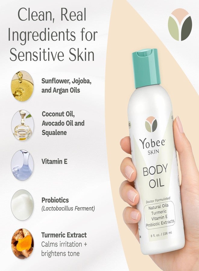 Yobee Probiotic Body Oil for Dry, Itchy, Sensitive Skin, Eczema & Psoriasis, Dermatologist Formulated, Deeply Moisturizing for Hair & Body, Natural Five-Oil Blend with Turmeric, 8oz - Image 4