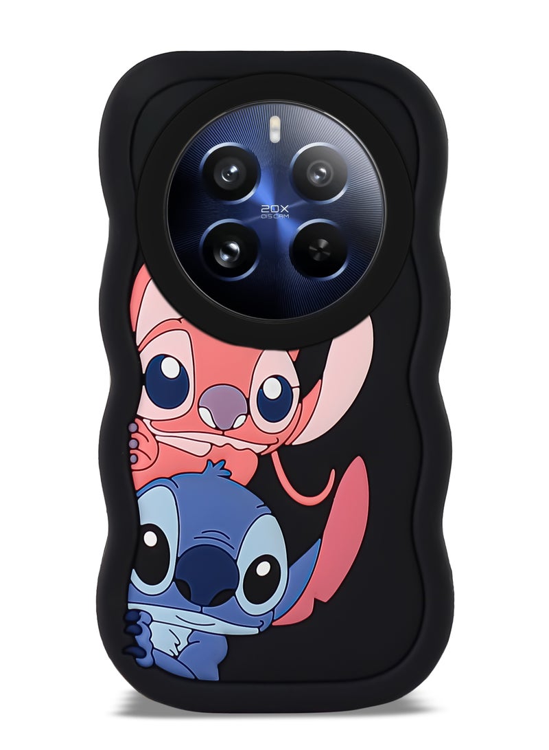 Lilo and Stitch Cartoon 3D Wavy Soft Silicone Phone Case for Realme 12 Pro/12 Pro Plus (Black) - Image 1