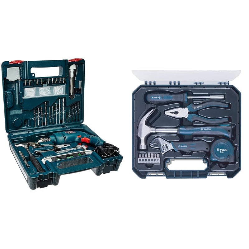 Bosch GSB 500W 10 RE Professional Corded-Electric Drill Tool Kit, MS & Plastic (Blue, Set of 100 Too - Image 1
