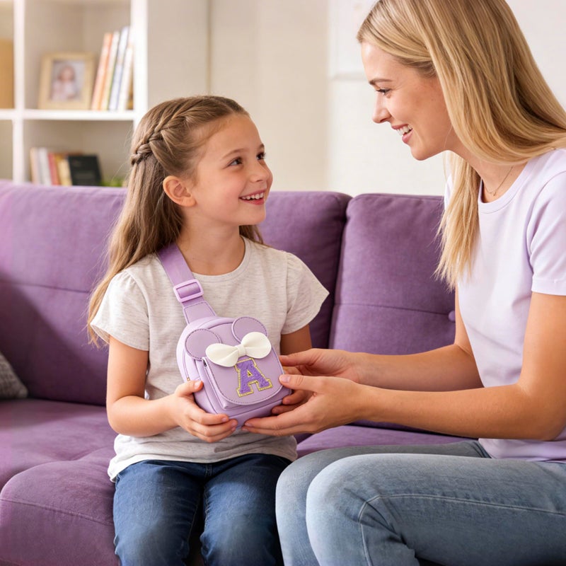 CLOUDWINGS Valentines Day Gifts for Kids, Personalized Birthday Gift for Girls Initial Sling Bag, Small Adjustable Crossbody Bag Cute Purse for 3-8 Years Old Kids (Purple, A) - Image 3