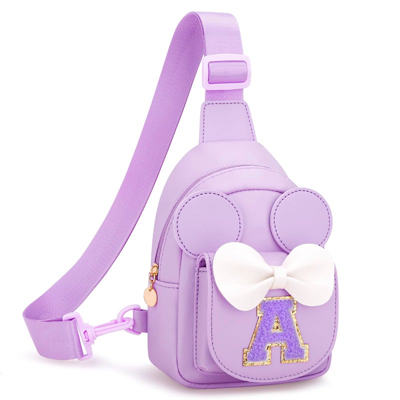 CLOUDWINGS Valentines Day Gifts for Kids, Personalized Birthday Gift for Girls Initial Sling Bag, Small Adjustable Crossbody Bag Cute Purse for 3-8 Years Old Kids (Purple, A) - Image 1