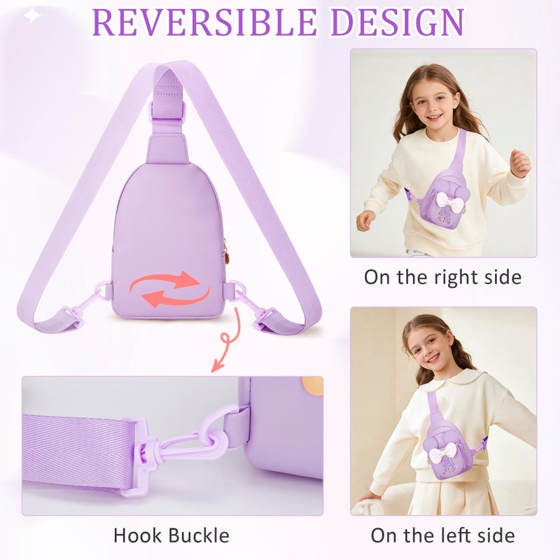 CLOUDWINGS Valentines Day Gifts for Kids, Personalized Birthday Gift for Girls Initial Sling Bag, Small Adjustable Crossbody Bag Cute Purse for 3-8 Years Old Kids (Purple, A) - Image 4