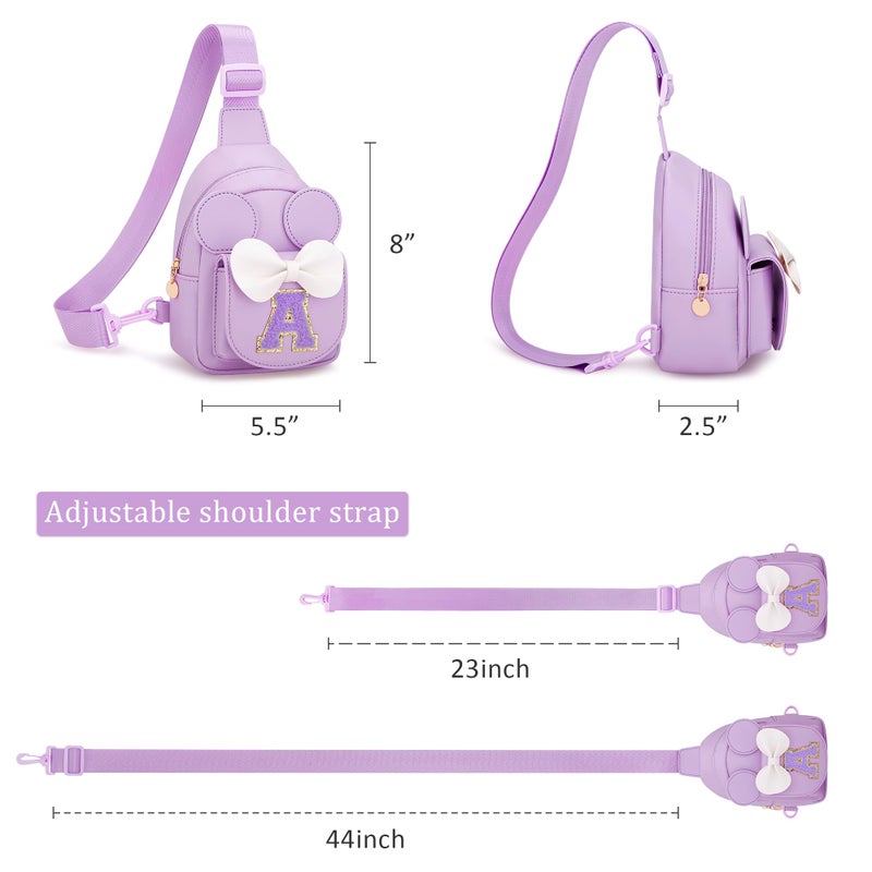 CLOUDWINGS Valentines Day Gifts for Kids, Personalized Birthday Gift for Girls Initial Sling Bag, Small Adjustable Crossbody Bag Cute Purse for 3-8 Years Old Kids (Purple, A) - Image 5