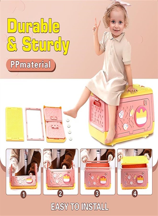 KASTWAVE Stackable Toy Storage Box with Wheels Lid, Building Blocks Multi-use Gaming Chest Lid Plastic Adorable Toy Bin, for Medium and Small Toy Organizer - Image 2