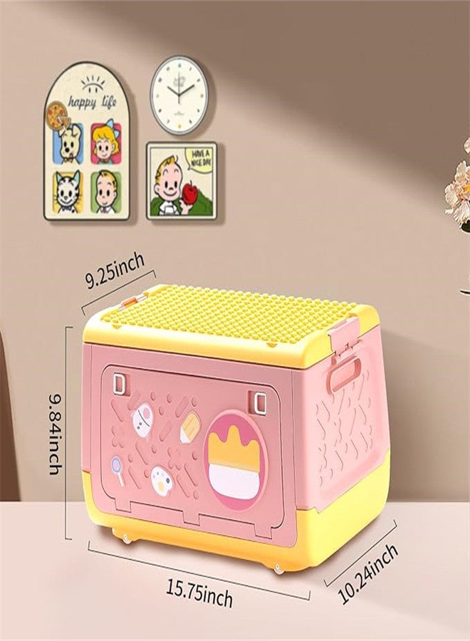 KASTWAVE Stackable Toy Storage Box with Wheels Lid, Building Blocks Multi-use Gaming Chest Lid Plastic Adorable Toy Bin, for Medium and Small Toy Organizer - Image 3