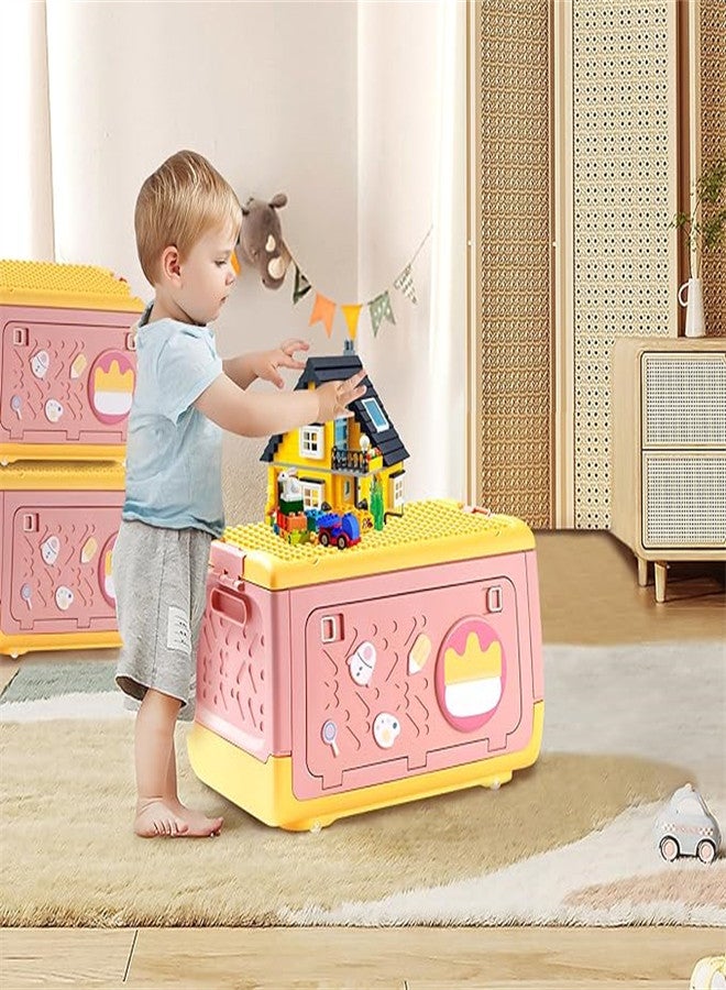 KASTWAVE Stackable Toy Storage Box with Wheels Lid, Building Blocks Multi-use Gaming Chest Lid Plastic Adorable Toy Bin, for Medium and Small Toy Organizer - Image 4