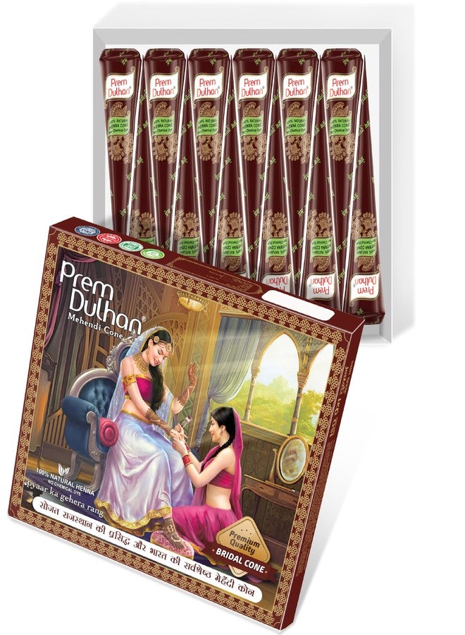 Prem Dulhan Bridal Cone For Wedding Hand Designing | Without Chemical | Long Lasting | For Men Women |of 12 pcs of 35g | Natural Mehandi cone - 1680g (Pack of 4) - Image 1