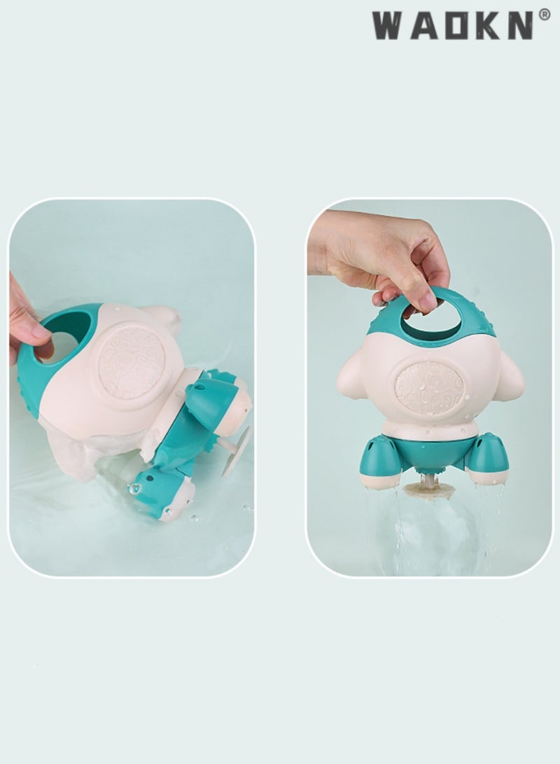 WAOKN Bath Toys for Toddlers, Spray Water Baby Bath Toy, Children's Summer Swimming Pool Tub Bathing Bath Toys Baby Bathroom Rotating Water Jet Rocket Shower Toys Gift for Toddlers Green - Image 2