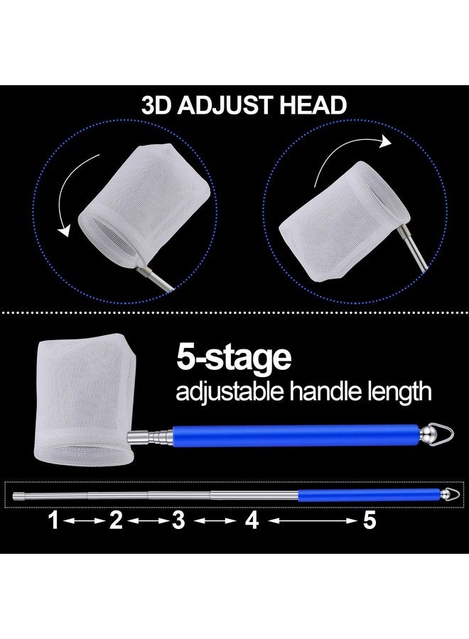 Sumind 2 Pieces Fish Tank Shrimp Net Extendable Handle Shrimp Net Aquarium Stainless Steel Small Fishing Net Fish Shrimp Skimming Net with Adjustable Handle for Aquarium Fish Tank Pond (5 cm, Blue, Black)  - Image 3