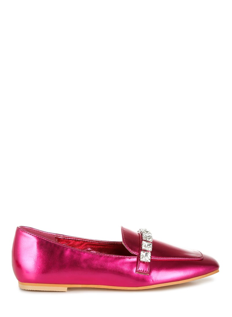 London Rag Metallic Diamante Strap Loafers in Fuchsia  - Image 1