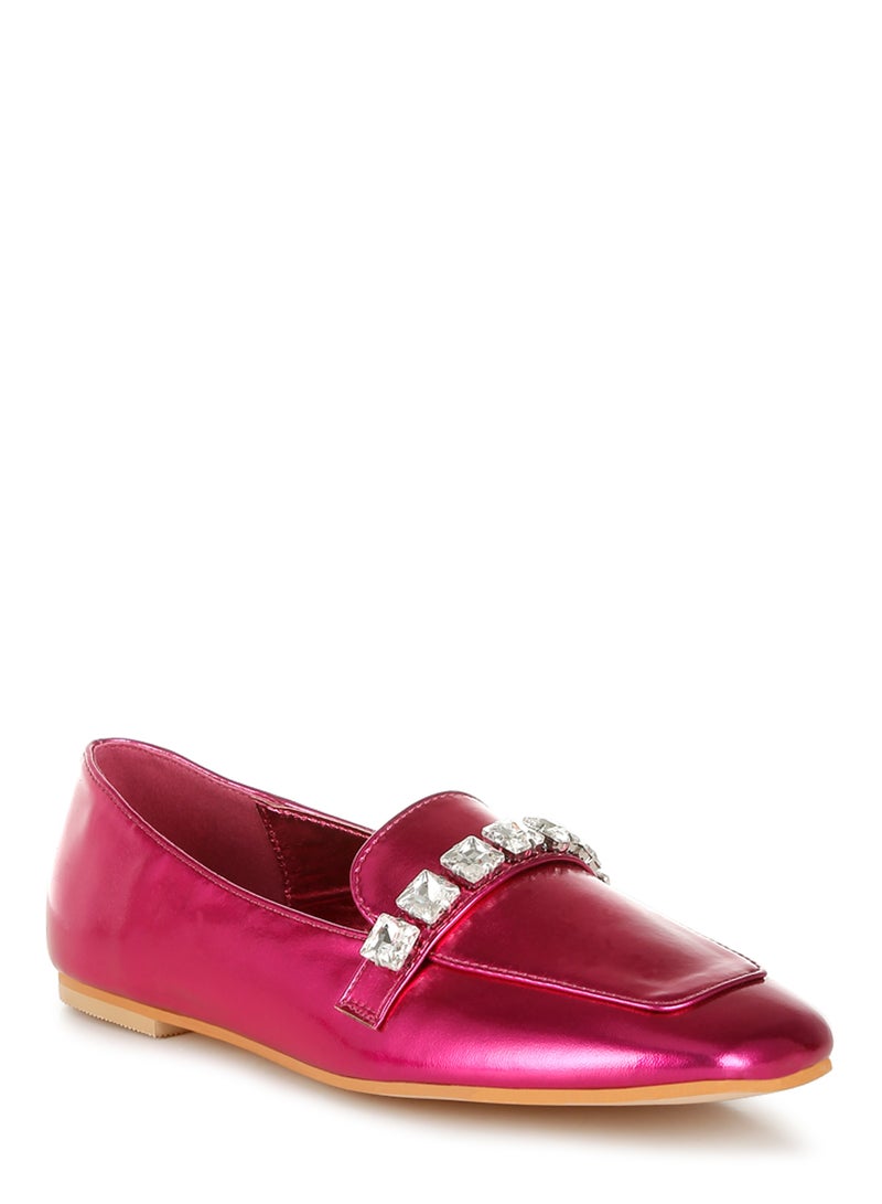 London Rag Metallic Diamante Strap Loafers in Fuchsia  - Image 2
