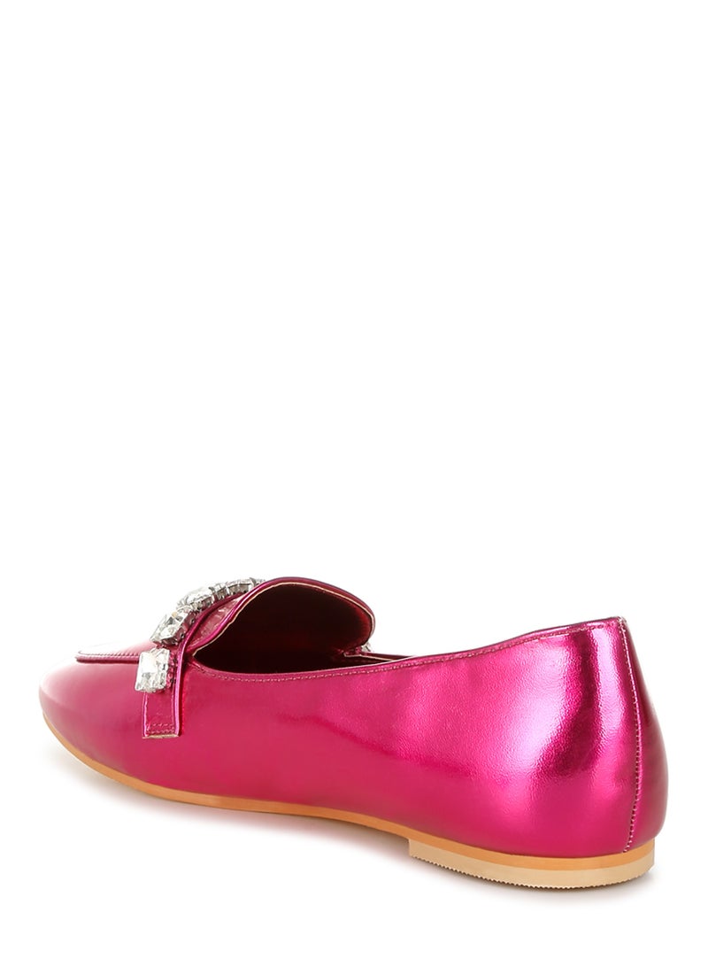 London Rag Metallic Diamante Strap Loafers in Fuchsia  - Image 3