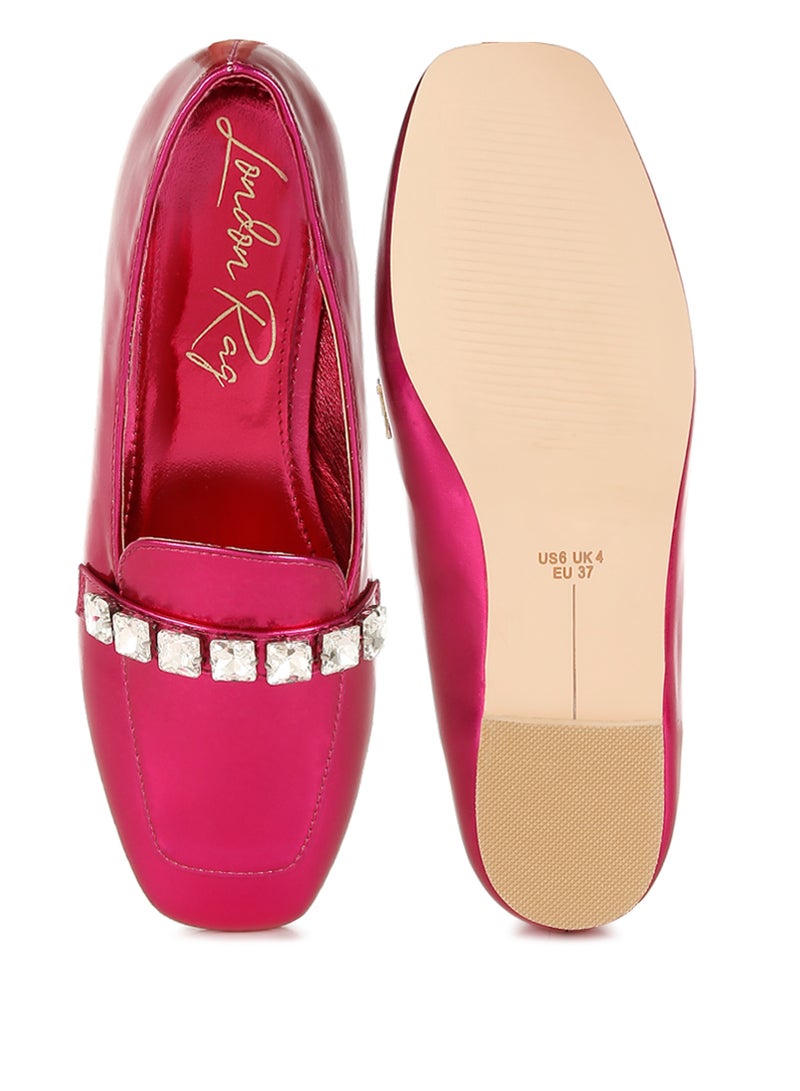 London Rag Metallic Diamante Strap Loafers in Fuchsia  - Image 4