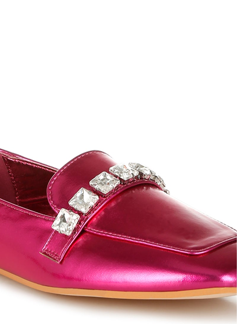 London Rag Metallic Diamante Strap Loafers in Fuchsia  - Image 5