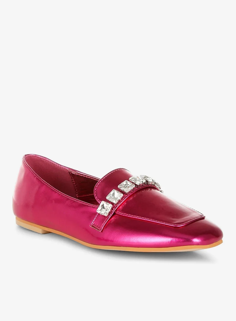 London Rag Fuchsia Metallic Diamante Strap Loafers in Fuchsia for Women | Best Price UAE
