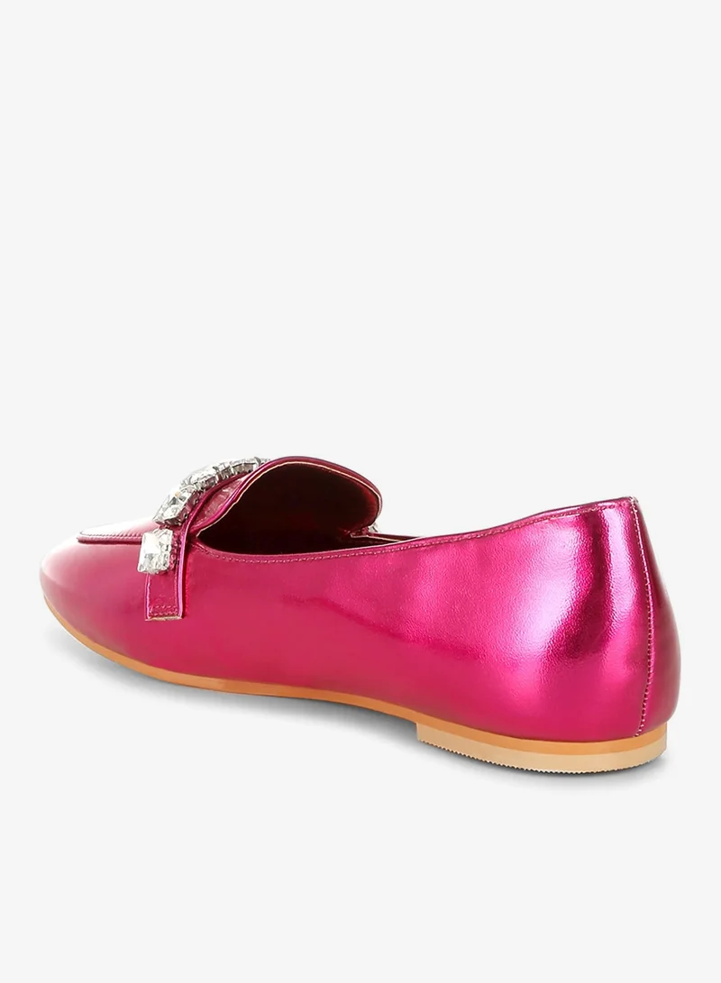London Rag Fuchsia Metallic Diamante Strap Loafers in Fuchsia for Women | Best Price UAE