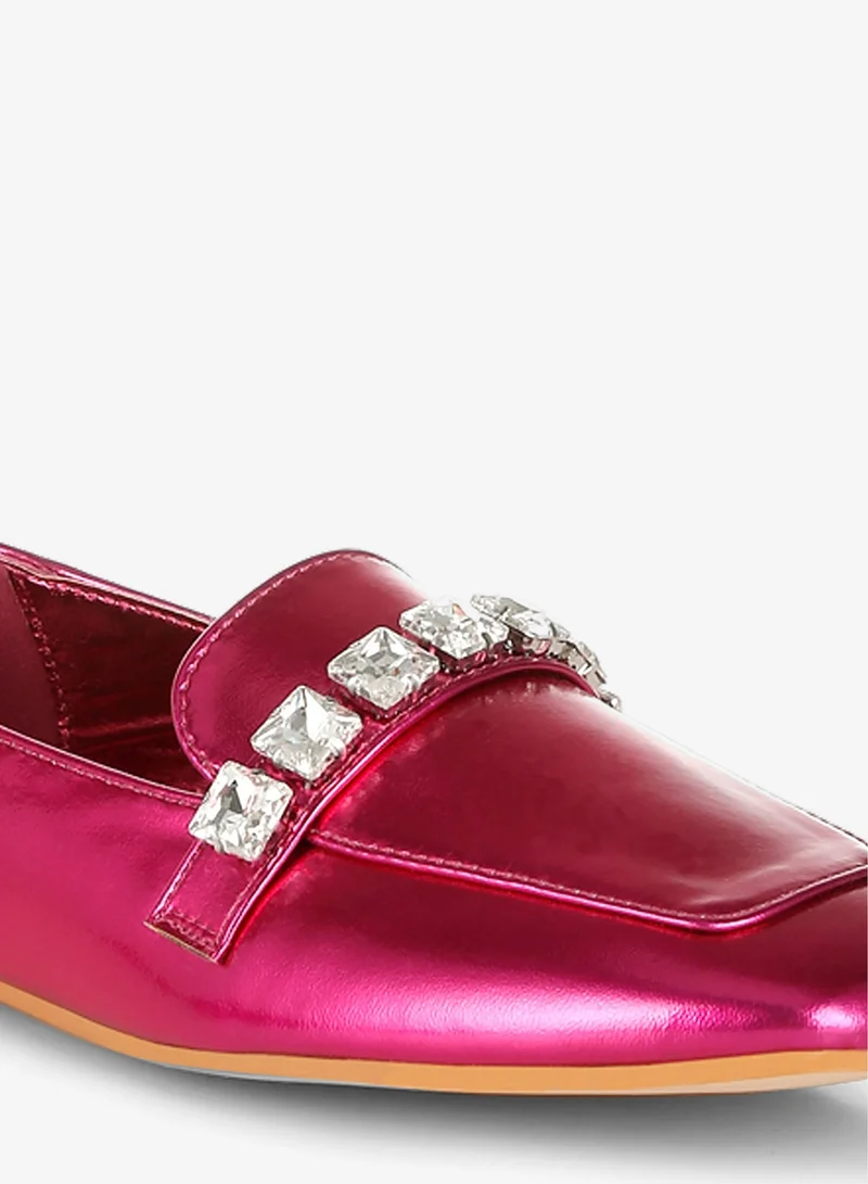 London Rag Fuchsia Metallic Diamante Strap Loafers in Fuchsia for Women | Best Price UAE
