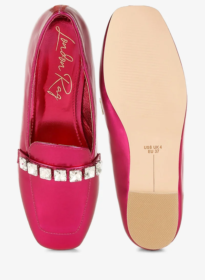 London Rag Fuchsia Metallic Diamante Strap Loafers in Fuchsia for Women | Best Price UAE