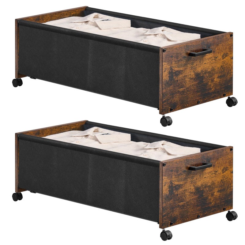 FOUCSSOMEI Under Bed Storage with Wheels, Wooden Under Bed Drawers On Wheels, Rolling Under Bed Shoe Storage, Space Saving, Rustic Brown,90L - Image 1