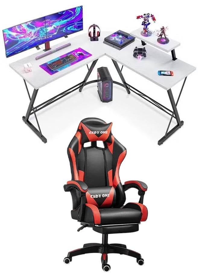 Cady One 2 in 1 Adjustable Gaming Chair with Cushion, Headrest, Desk and Computer Table L Shaped Easy to Assemble  - Image 1