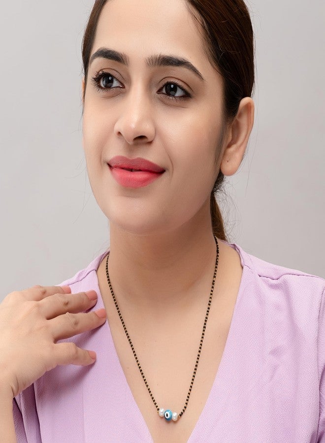 Heeva Creation Stylish Gold Plated Mangalsutra Necklace With Blue Evil Eye Black Bead Chain For Woman And Girls,Pack Of 1,(Colour-Multi), - Image 4