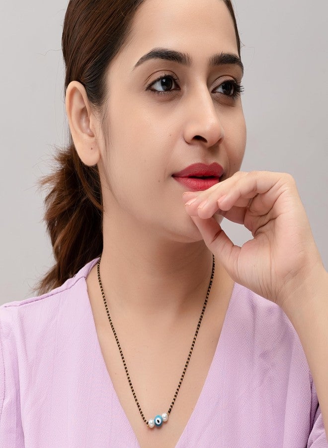 Heeva Creation Stylish Gold Plated Mangalsutra Necklace With Blue Evil Eye Black Bead Chain For Woman And Girls,Pack Of 1,(Colour-Multi), - Image 3
