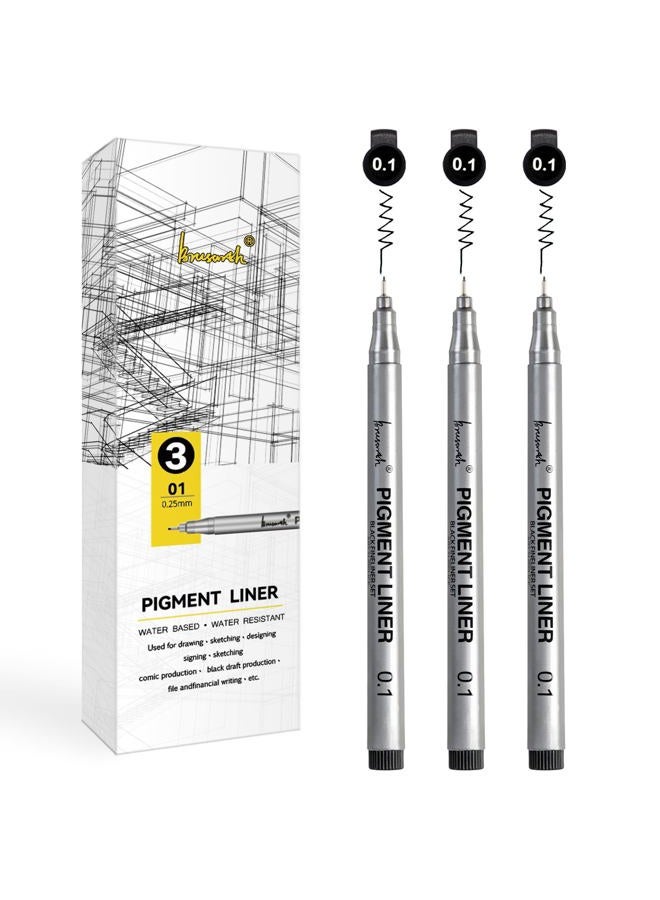 Brusarth Extra Fine Point Writing Pens: 3 Pack, 0.25mm, Black Micro-Pen Fineliner Waterproof Archival Ink Pens for Art Watercolor, Sketching, Anime, Manga, Design for Beginners & Artists - Image 1
