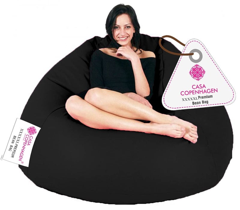 CASA COPENHAGEN Casa Copenhagen 5XL Size Super Soft Leather Fabric Bean Bag Black  - Image 1
