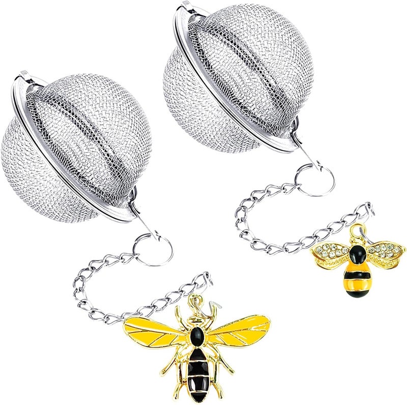 YOIYINI Stainless Steel Mesh Tea Infuser, 2.1 inch Tea Ball with Honey Bee Pendant Tea Strainer Tea Diffuser Tea Steeper for Filtering Tea,Tea Infusers for Loose Tea (Bee, 2PC) - Image 1