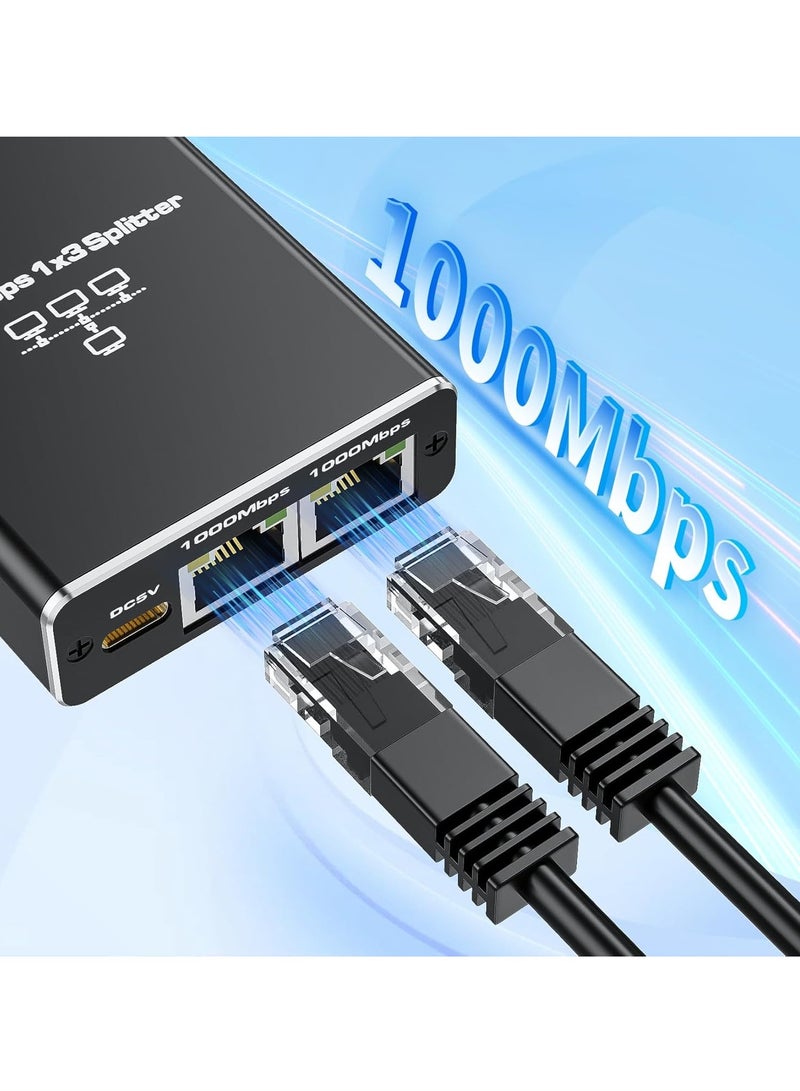 Ethernet Splitter 1 to 3 High Speed 1000Mbps Gigabit RJ45 Splitter Adapter 1 In 3 Out,LAN/Internet Cable Cat 8/7/6/5/5e Network Splitter Switch with USB Power Cable - Image 3