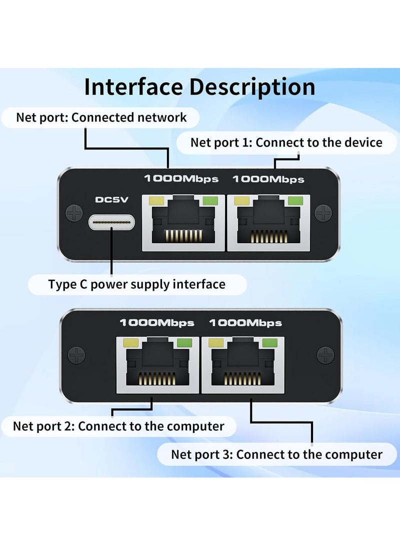 Ethernet Splitter 1 to 3 High Speed 1000Mbps Gigabit RJ45 Splitter Adapter 1 In 3 Out,LAN/Internet Cable Cat 8/7/6/5/5e Network Splitter Switch with USB Power Cable - Image 5