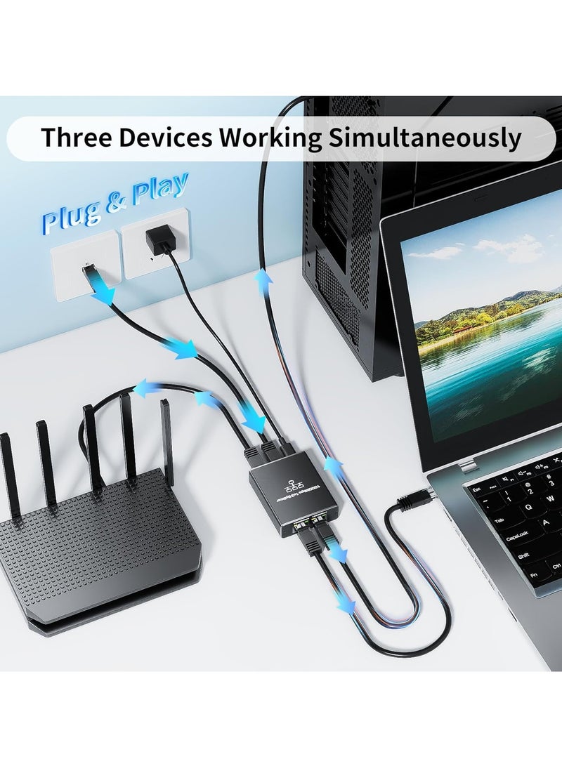 Ethernet Splitter 1 to 3 High Speed 1000Mbps Gigabit RJ45 Splitter Adapter 1 In 3 Out,LAN/Internet Cable Cat 8/7/6/5/5e Network Splitter Switch with USB Power Cable - Image 2