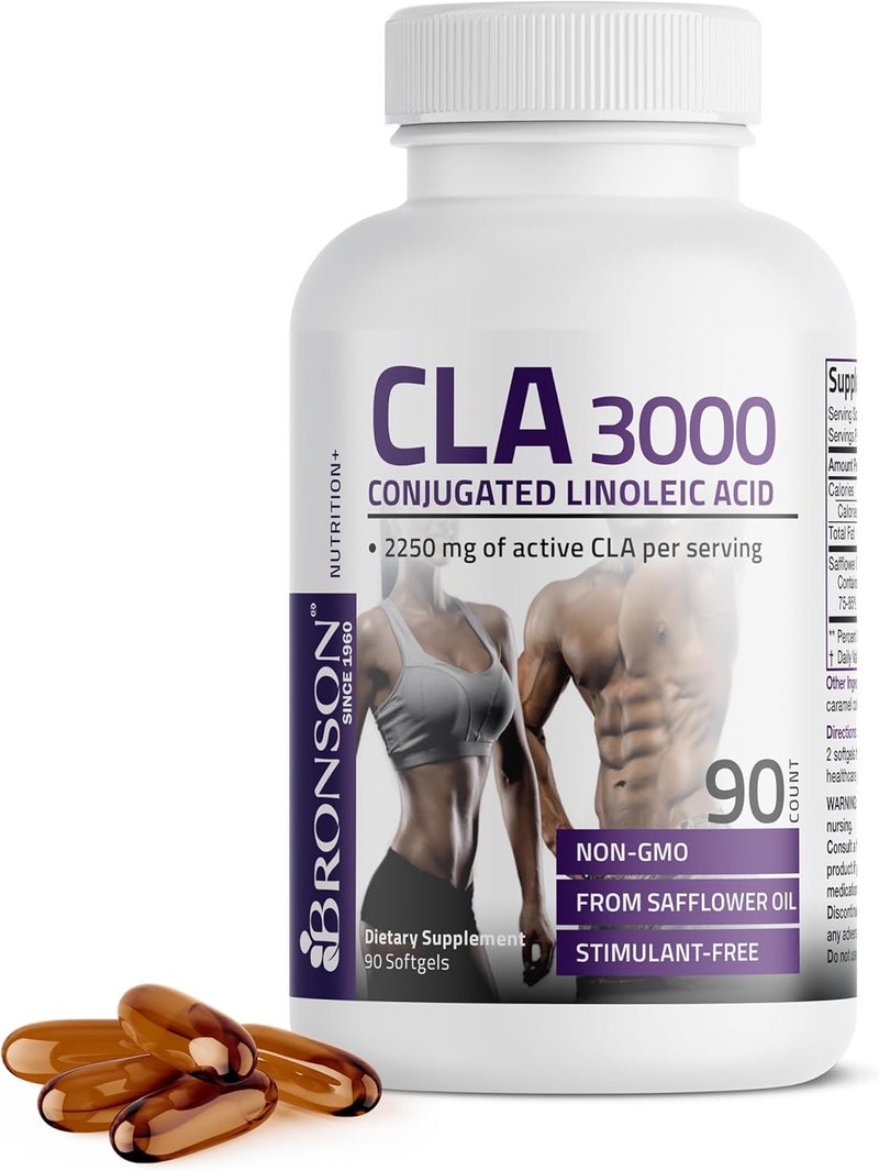 Bronson CLA 3000 Extra High Potency Supports Healthy Weight Management Lean Muscle Mass NonStimulating Conjugated Linoleic Acid 90 Softgels - Image 1