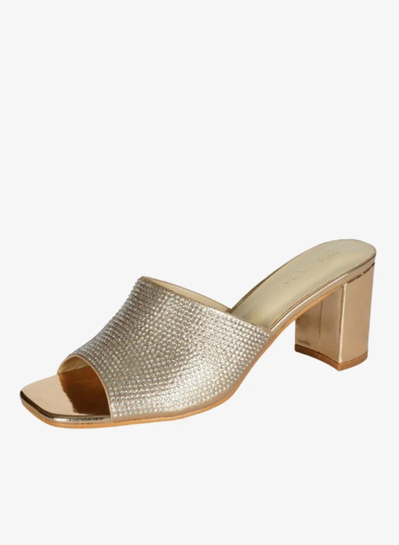 Zayna Gold 221-83 Zayna Ladies  High Block Heel Slip on 18F8845-1 Gold for Women | Best Price UAE