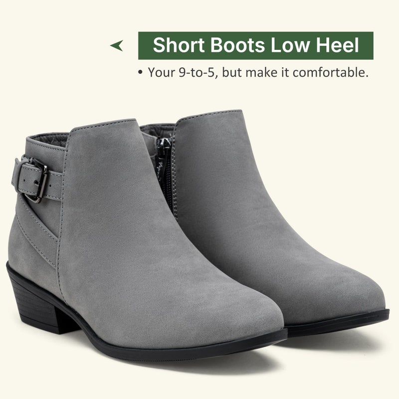 Vepose Women's Short Ankle Boots, Low Heel Western Cowboy Booties, 911 - Grey, Gray, Size 7.5 US - with Buckle Side Zipper (CJY911 Grey 07.5) - Image 5