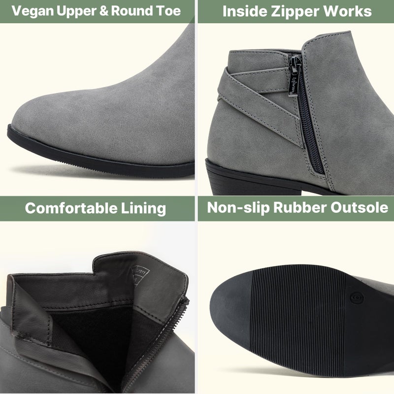 Vepose Women's Short Ankle Boots, Low Heel Western Cowboy Booties, 911 - Grey, Gray, Size 7.5 US - with Buckle Side Zipper (CJY911 Grey 07.5) - Image 3