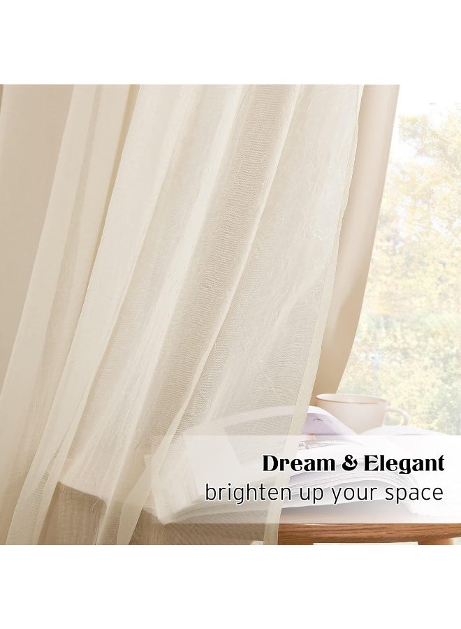 NICETOWN Nursery Double Layers Light Blocking Crushed Voile Sheer Overlap Blackout Curtains with 4 Tie-Backs for Girls Bedroom Window, Cortinas para sala (Set of 2, W52 x L63, Biscotti Beige) - Image 4