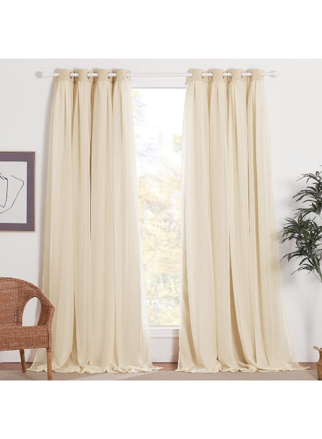 NICETOWN Nursery Double Layers Light Blocking Crushed Voile Sheer Overlap Blackout Curtains with 4 Tie-Backs for Girls Bedroom Window, Cortinas para sala (Set of 2, W52 x L63, Biscotti Beige) - Image 2