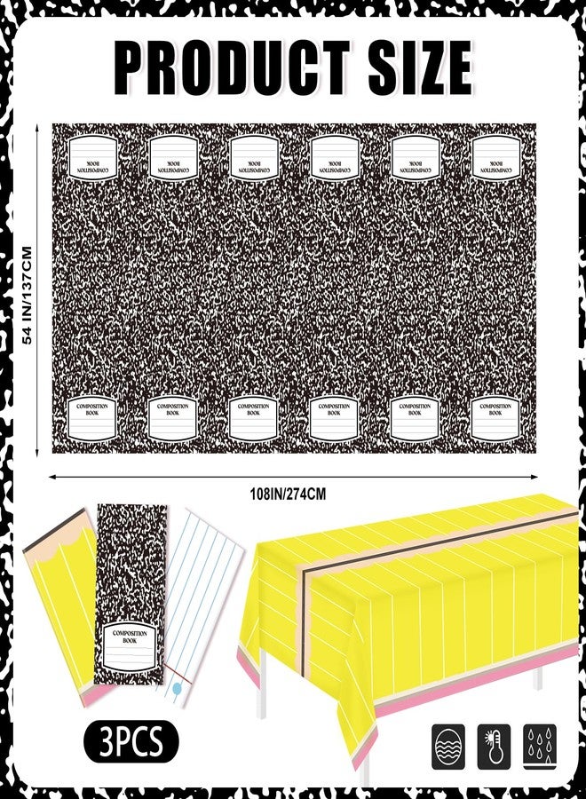 Piuaeue 3 PCS Preschool Kindergarten Back to School Tablecloth Decorations First Day of School 54 x 108 Inch Pencil Composition Notebook Disposable Rectangle Table Covers for Welcome Back to School - Image 2