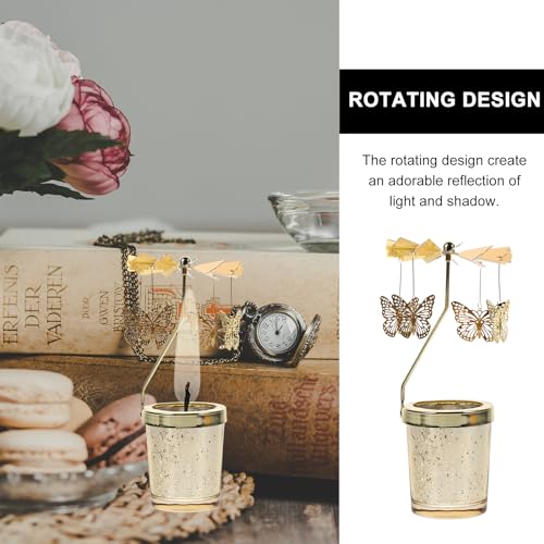Garneck Spinning Candle Holder Butterfly Design Rotating Tealight Candle Stand Gold Candle Holder Gift for Home Party Christmas Wedding (Golden) - Image 2
