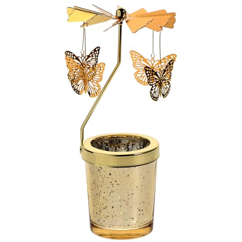Garneck Spinning Candle Holder Butterfly Design Rotating Tealight Candle Stand Gold Candle Holder Gift for Home Party Christmas Wedding (Golden) - Image 1