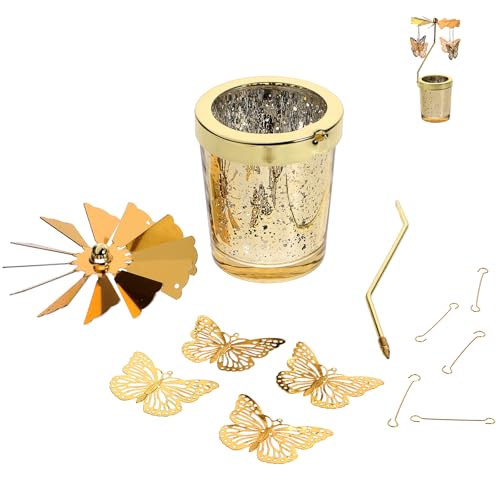 Garneck Spinning Candle Holder Butterfly Design Rotating Tealight Candle Stand Gold Candle Holder Gift for Home Party Christmas Wedding (Golden) - Image 5