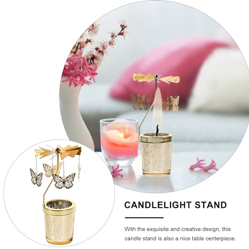 Garneck Spinning Candle Holder Butterfly Design Rotating Tealight Candle Stand Gold Candle Holder Gift for Home Party Christmas Wedding (Golden) - Image 3